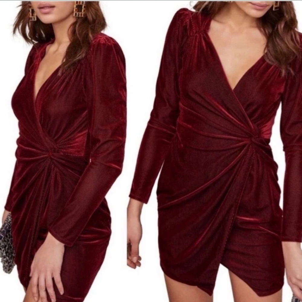 ASTR The Label Lanita Velvet Dress in Merlot Size XS
